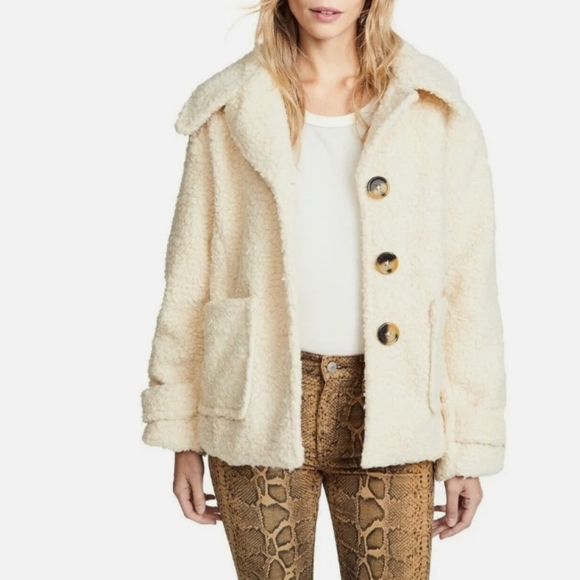 Free People Teddy Coat Sherpa Jacket Cozy Size M Button front Ivory - Picture 12 of 13